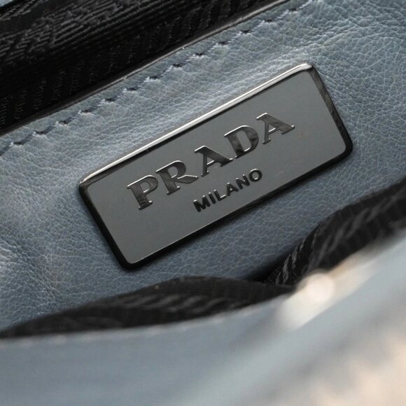 PRADA MILANO Logo 2Way Shoulder Hand Bag Leather Blue Silver Italy - Picture 15 of 16
